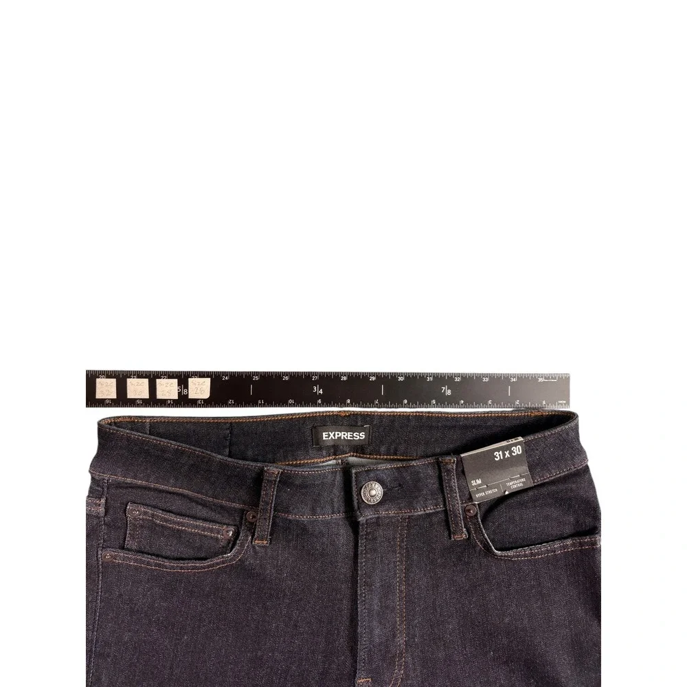 Express Jeans Mens 31x30 Black Denim Dark Wash Hyper Stretch Slim Fit Straight